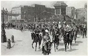 60th Prints: Queen Victoria's carriage passing The National Gallery in Trafalgar Square