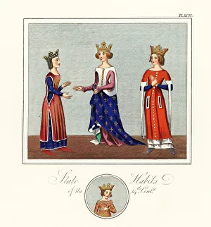 Tabard Prints: Queens in ceremonial robes, 14th century