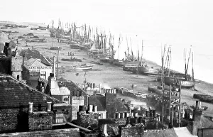 Smacks Prints: Queens Head Hotel and fishing smacks, Hastings