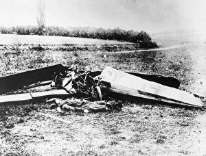 Quentin Gallery: Quentin Roosevelt lying beside his aircraft, France, WW1