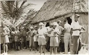 Belize Prints: Queue for food at Bacalar Chico, British Honduras