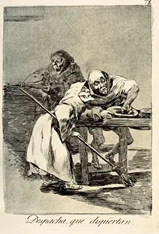 Be quick, they are waking up. Plate 78 of Los Caprichos