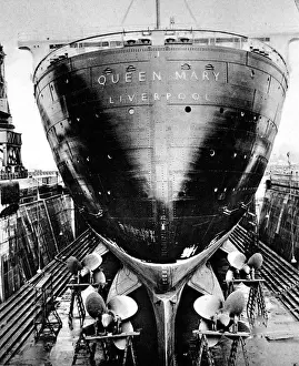 R. M. S. Queen Mary in dry dock, Southampton, April 1936