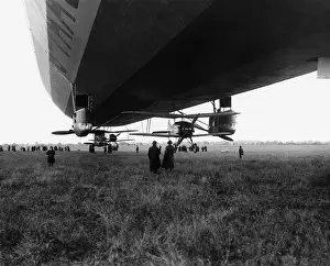 R33 Airship with Biplane Hanging Below