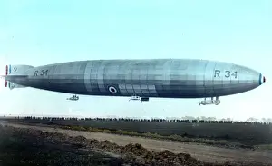Tinted Prints: R34 airship in flight Tinted image