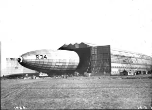 The R34 airship being walked out