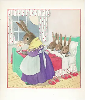 Rosamund Prints: Rabbit bedtime Children's Postcard design Watercolour