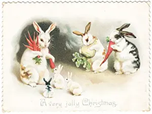 Turnip Prints: Rabbits with carrots on a Christmas card