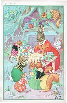 Squirrels Prints: Rabbits and squirrels, buying sweets