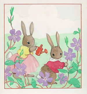 Watering Gallery: Rabbits with a watering can