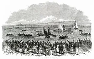 1867 Prints: A race of six lifeboats at Mounts Bay, Penzance, Cornwall. Date: 1867