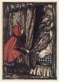 Rackham Prints: Rackham / Wolf in Bed