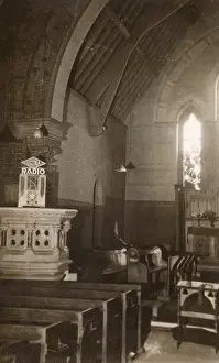 Radio set up in Castleford church, Yorkshire