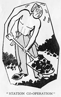 Sweating Prints: RAF air cadet shovelling coal
