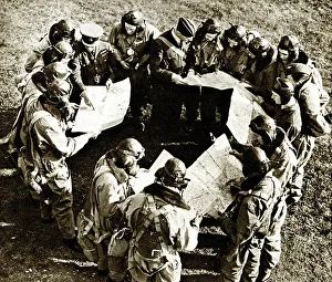 Instructions Prints: RAF airmen take instructions before setting off, WW2