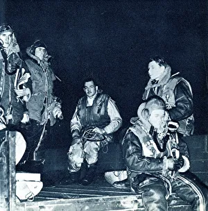Airman Prints: RAF airmen just back from a long night flight, WW2