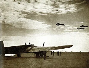RAF bombers taking off on a raid, WW2