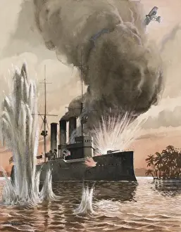 Explosions Prints: RAF bombing German warship