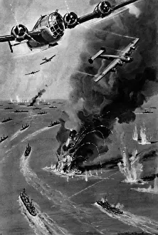 Worl Prints: RAF Liberator bombers over an Atlantic Convoy; Second Worl