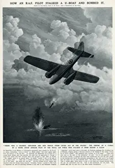 Stalking Prints: RAF pilot bombing U-boat by G. H. Davis