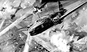 Attacking Collection: RAF Wellington bombers attacking a German airfield; Second