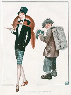 Impressed Collection: A ragged street boy is impressed by the boyish look of a smart young woman