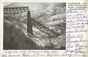 Railway bridge blown up, Carpathian Mountains, WW1