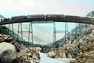 Railway bridge in the Rocky Mountains, USA, Victorian period
