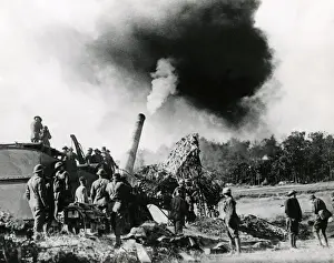 Railway gun in action, Argonne, France, WW1