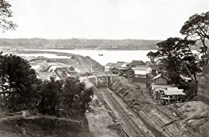 Yokohama Prints: Railway line, Kanagawa, Yokohama, Japan, 1870s