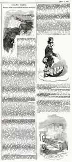 Railway Mania - illustration by Alfred Crowquill - a steam train running out of track as