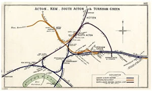 Acton Collection: Railway map, Acton, Kew, Turnham Green, London
