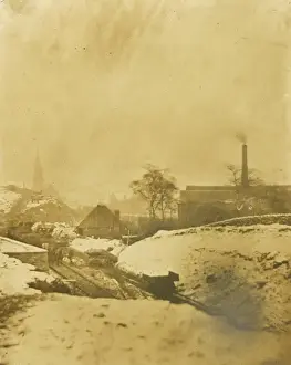 Railway scene with factory church and town