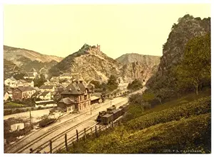 Railway station and Burg Are, Altenahr, the Rhine, Germany