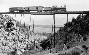 Colorado Prints: A railway train crossing the high bridge near Buena Vista, C