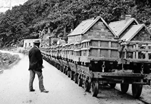 Slate Prints: Railway trucks carrying slate wagons in Wales