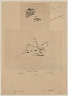 Sickle Prints: Raincoat, umbrella hat, brush hook, spade, hoe, sickle