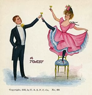 Raising a Toast - Can Can Dancer and smart gent