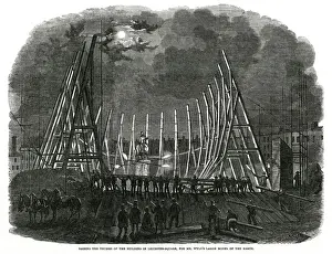 Raising of the Trusses in Leicester Square, London 1851