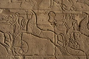 Theban Collection: Ramesseum. Army during a battle. Relief. Egypt