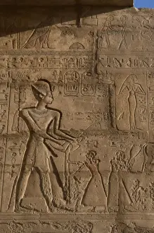 Theban Prints: Ramesseum. Pharaoh Ramses II with priests. Relief. Egypt