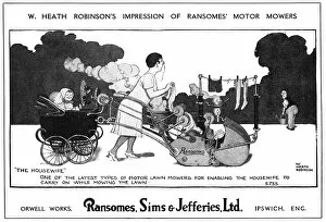 Contraptions Gallery: Ransomes, Sims and Jeffries advert by Heath Robinson