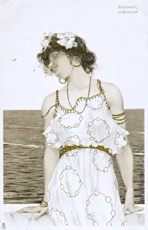 Reclines Prints: Raphael Kirchner - Art Nouveau lady by the sea