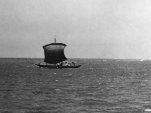 Rare Mtepe dhow off Mombasa, Kenya, East Africa