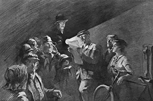 Villages Prints: Reading Armistice terms on a village green by night