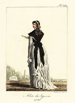 Curls Prints: Rear view of the dress of a fashionable woman, French Revolution