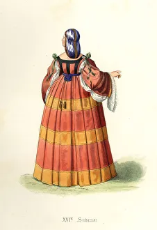 Rear view of the dress of a Milanese woman, 16th century
