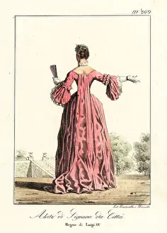 Mid 18th Century Prints: Rear view of a French woman in mid-18th century town costume