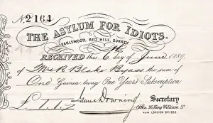 Blake Prints: Receipt, Asylum for Idiots, Earlswood, Redhill, Surrey