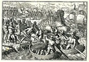 Travels Collection: Reception of Spaniards by Caribs, from Gottfried's Reiser